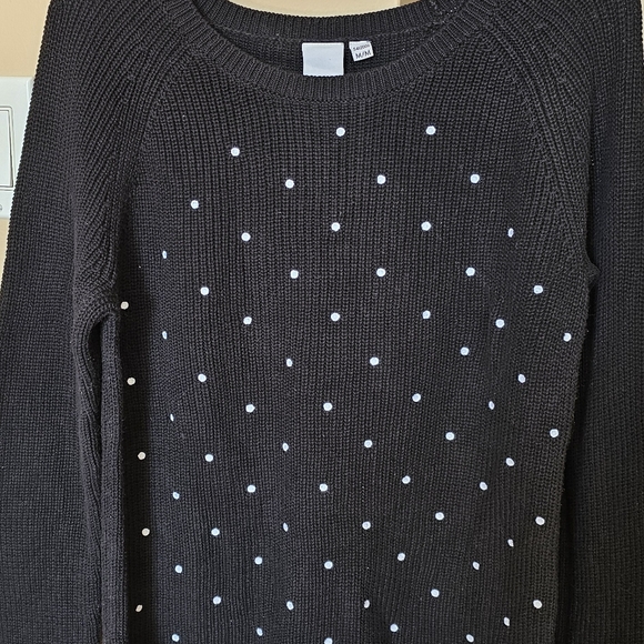 Elle Women's Black Knit Sweater with Polka Dots Size M - Picture 3 of 8